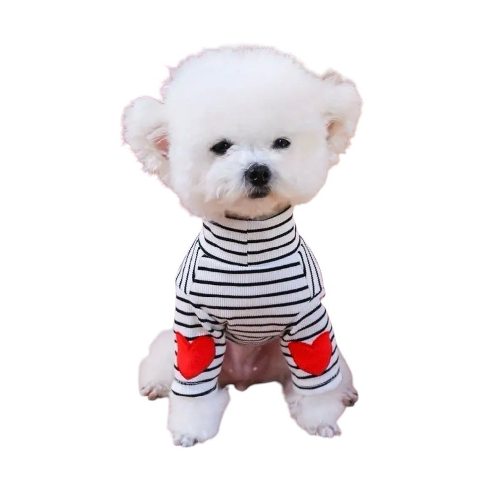 ADORABLE BLACK & WHITE STRIPE PULLOVER DOG SWEATER WITH RED HEART ACCENTS - Picture 5 of 10